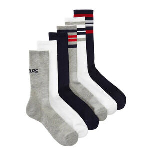 Chaps Men’s Racer Stripe Athletic Crew Socks 6 Pairs Shoe Size 6-12.5 New w Tags